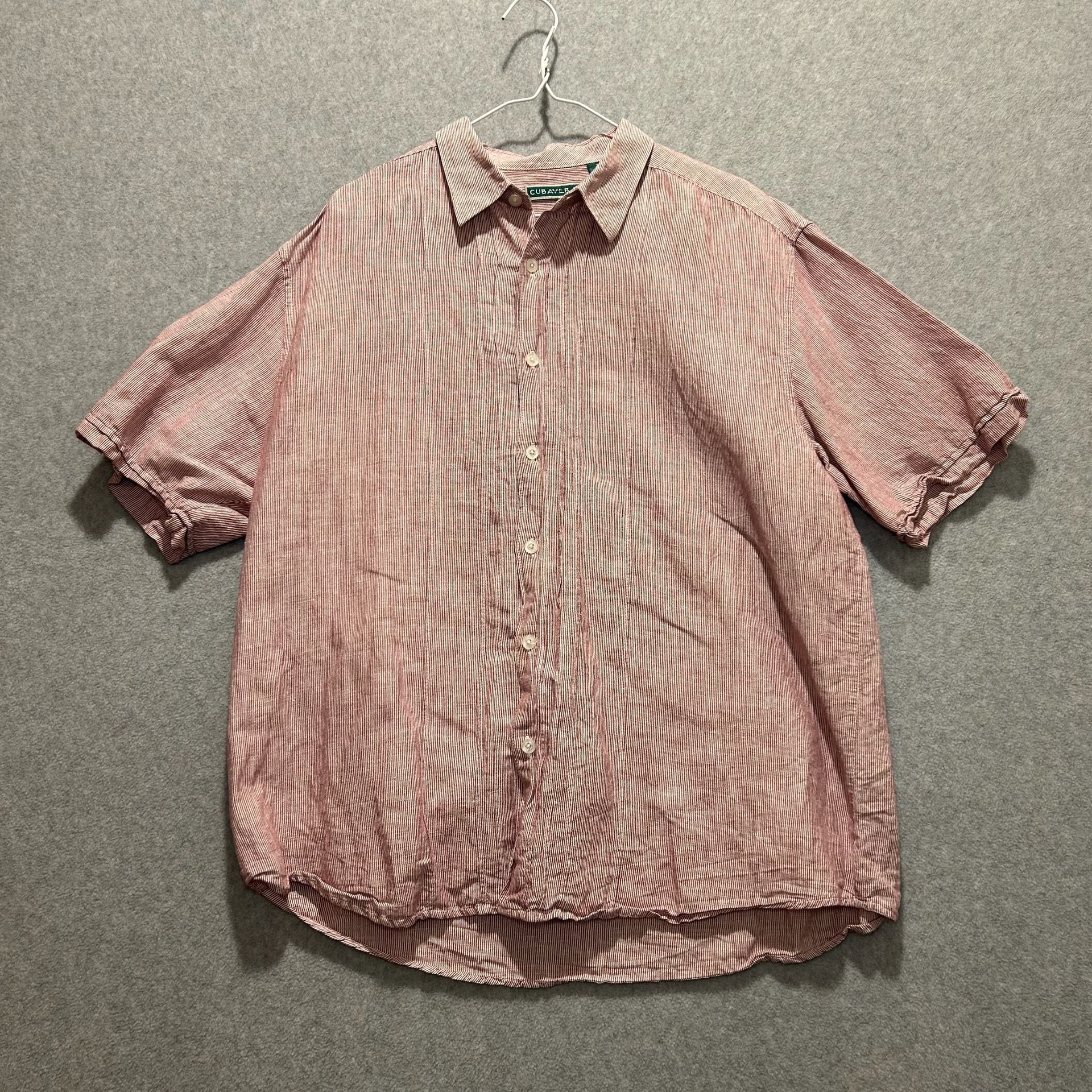 Cubavera Men’s Red Pinstriped Linen Blend Casual Cuban Button Up Size XL 2