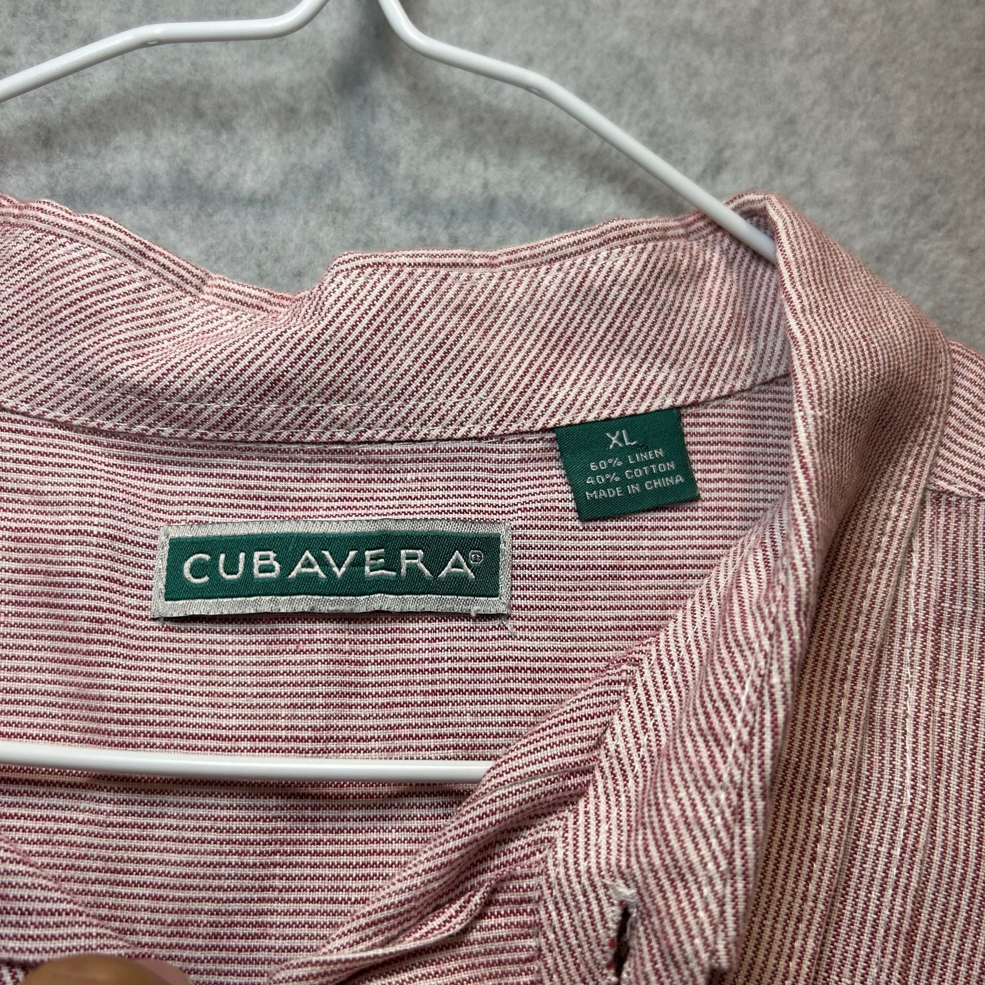 Cubavera Men’s Red Pinstriped Linen Blend Casual Cuban Button Up Size XL 3