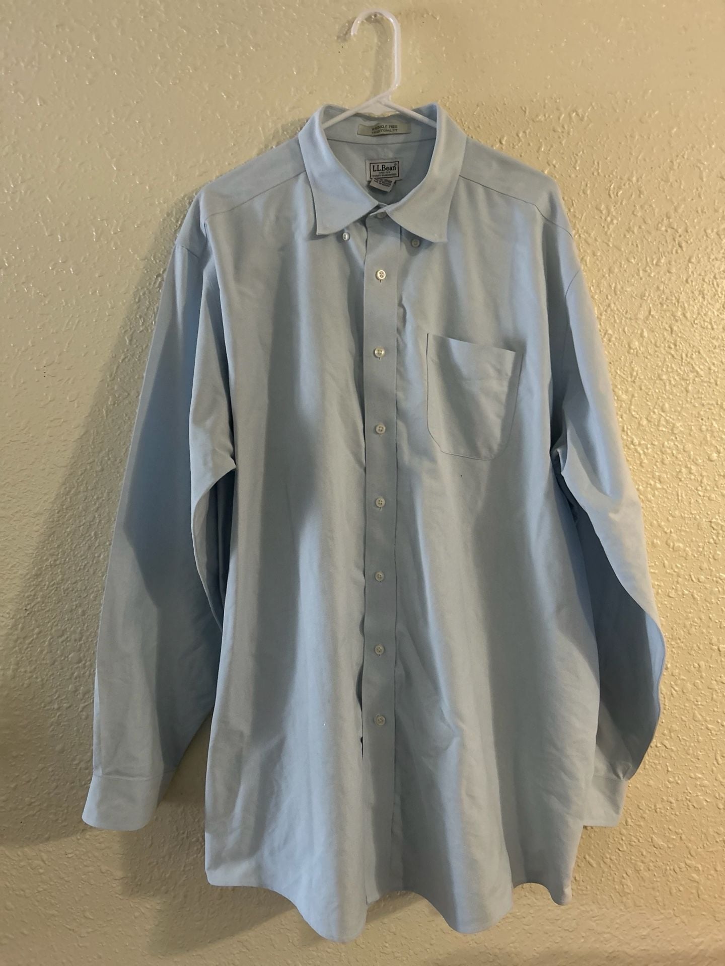 LL Bean Wrinkle Free Traditional Fit Dress Shirt 18-37 Light Blue Cotton 2