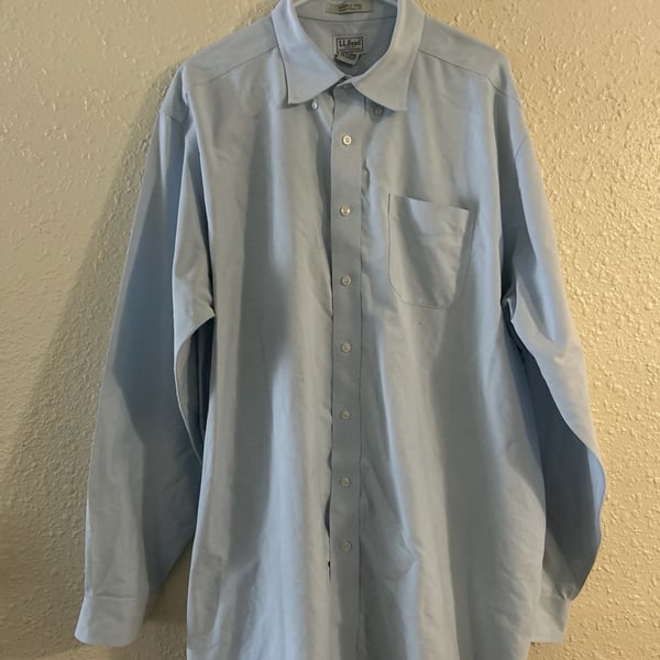 LL Bean Wrinkle Free Traditional Fit Dress Shirt 18-37 Light Blue Cotton