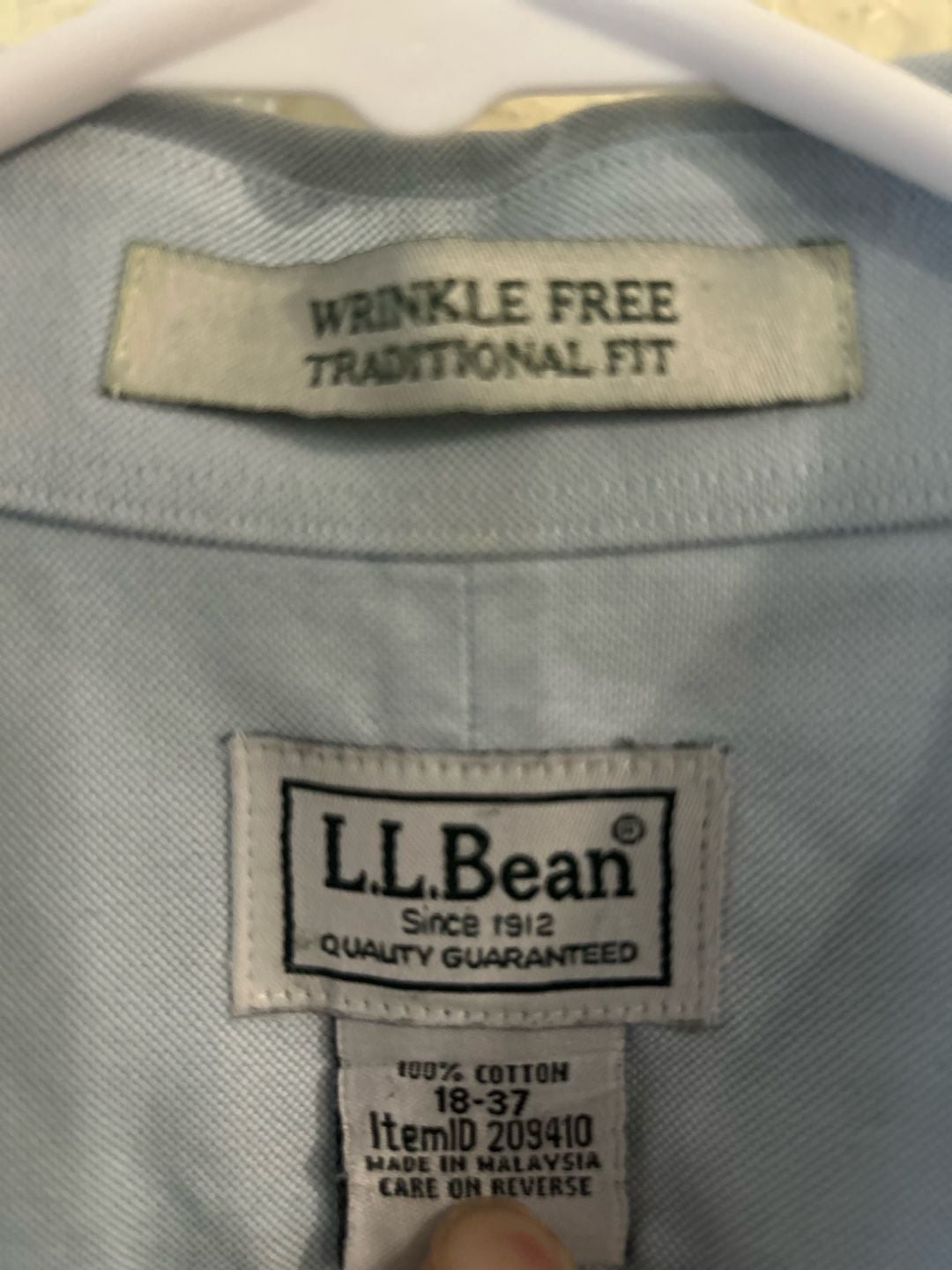 LL Bean Wrinkle Free Traditional Fit Dress Shirt 18-37 Light Blue Cotton 3