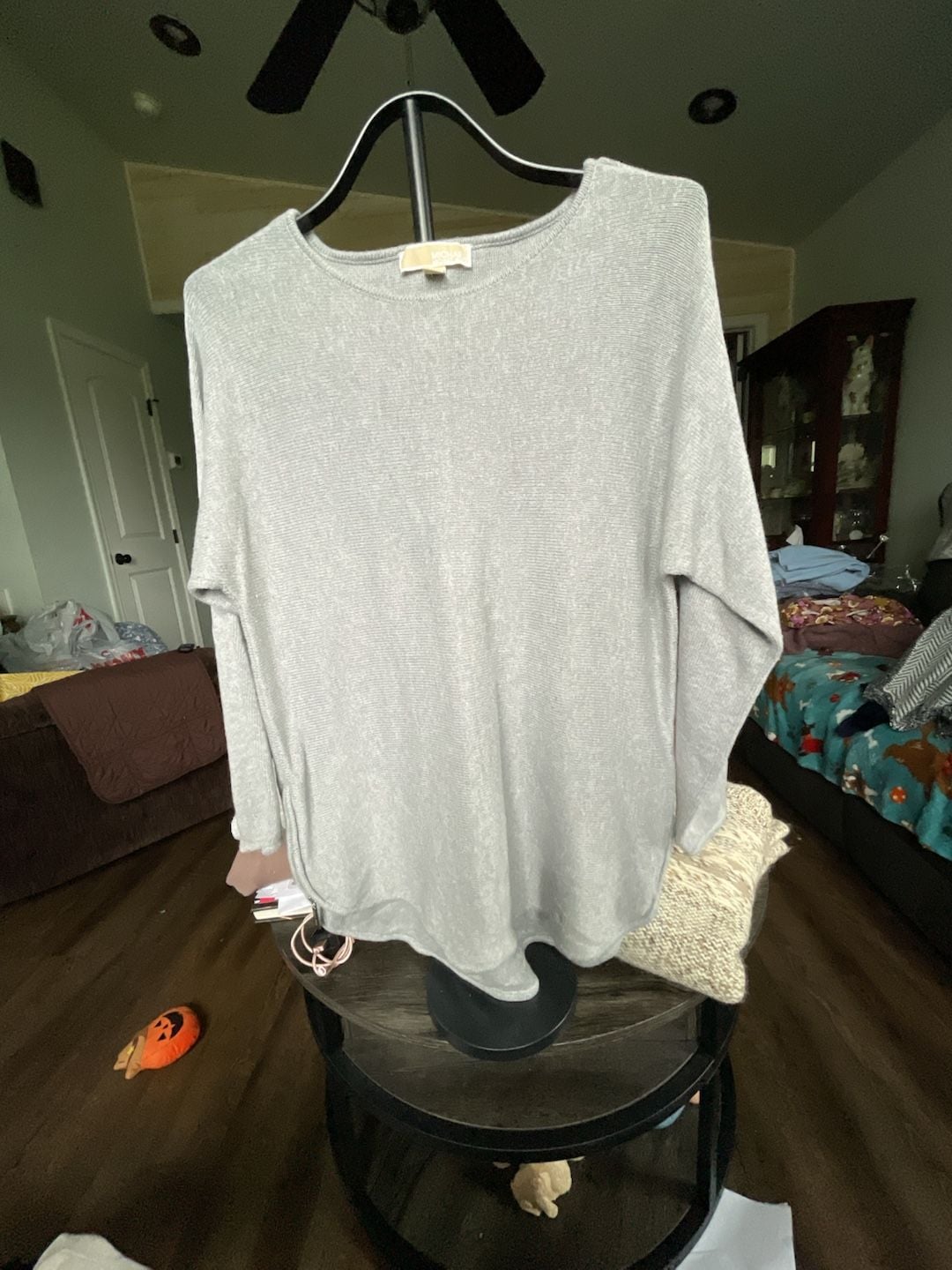 Michael Kors Sweater Size L Gray Long Sleeve Scoop Neck 2