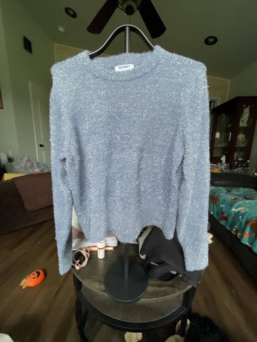 Old Navy Eyelash Sweater Size L Blue Metallic Shimmer 2