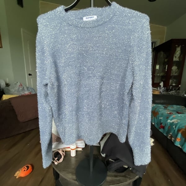 Old Navy Eyelash Sweater Size L Blue Metallic Shimmer
