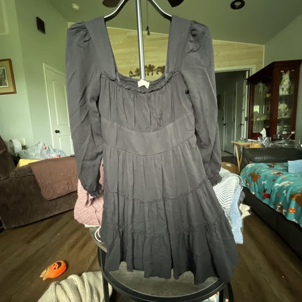 Alters State Black Long Sleeve Tiered Ruffle Mini Dress