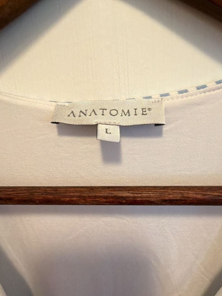 Anatomie Dress Size L Blue White Striped Ruched V-Neck 3