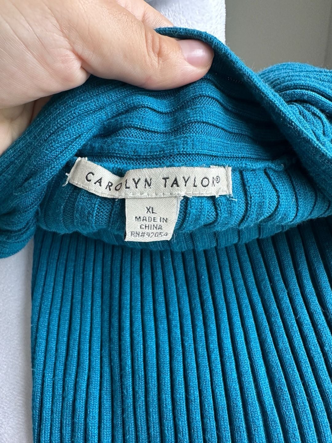 Y2K Carolyn Taylor Teal Blue Ribbed V-Neck Sweater Size XL Fits Small 3