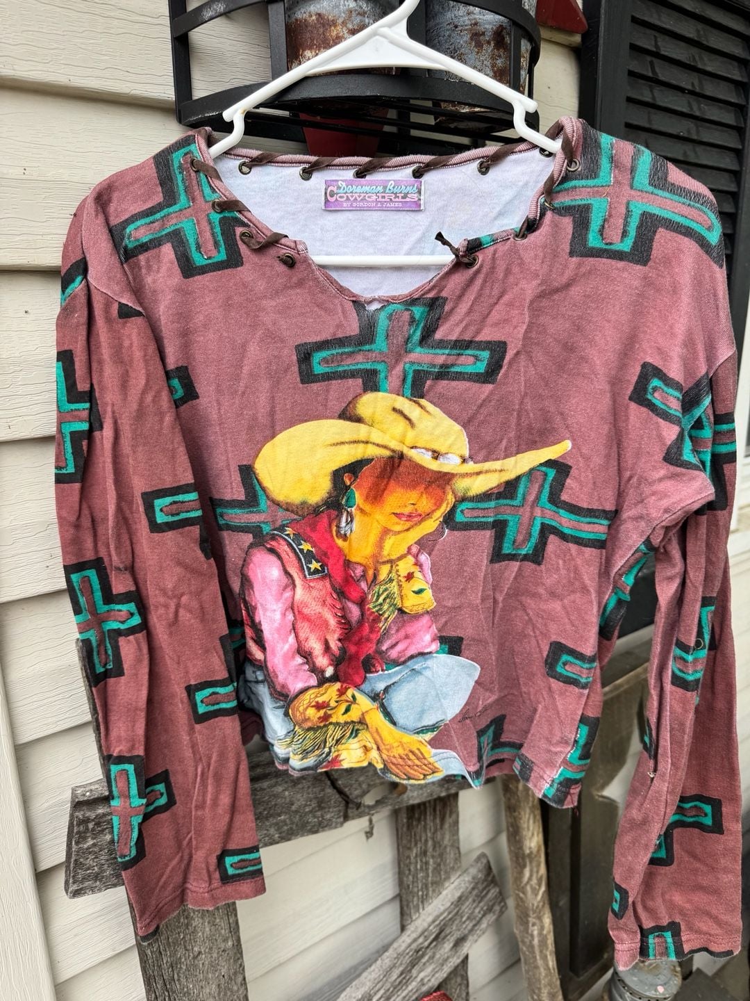 Doreman Burns Cowgirls Long Sleeve Shirt Size M Southwestern Print 2