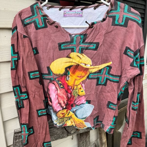 Doreman Burns Cowgirls Long Sleeve Shirt Size M Southwestern Print
