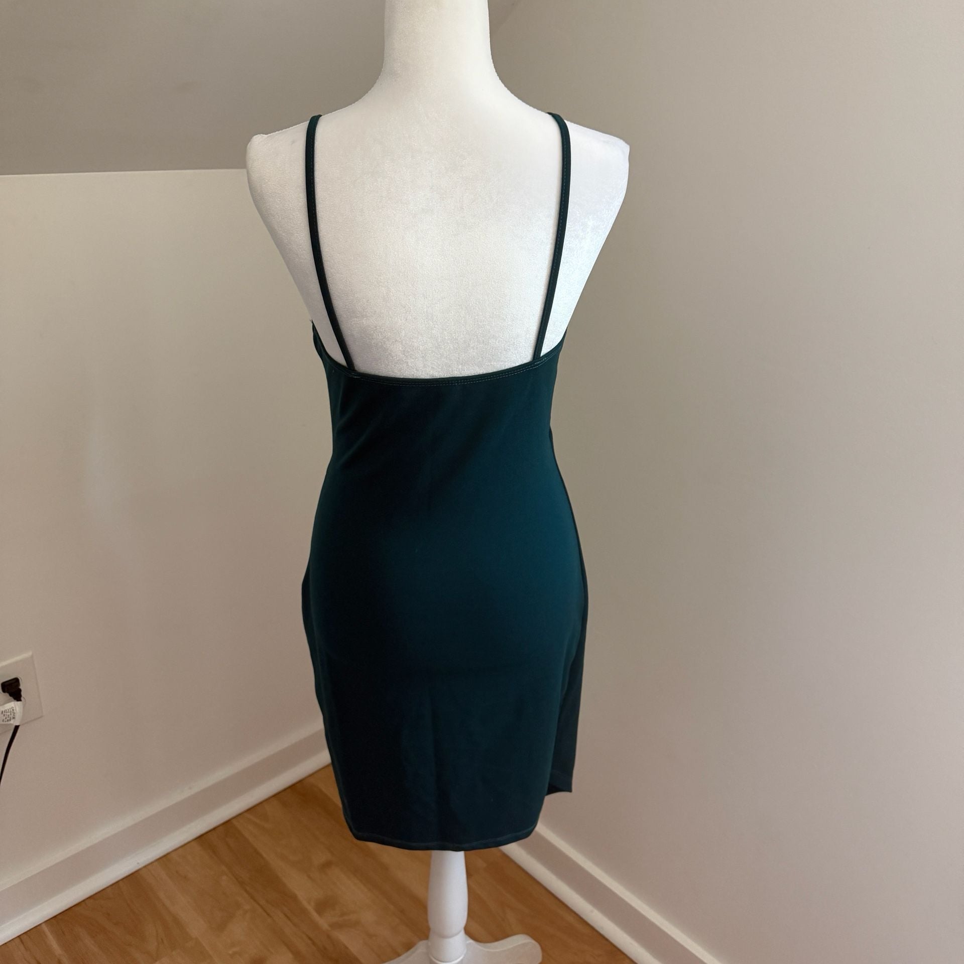 Amazon Bodycon Dress Size M Green Ruched Asymmetrical Wrap 3