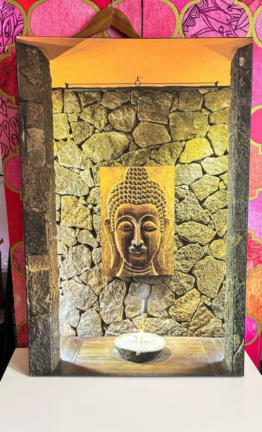 Buddha Altar Wall Art Canvas Print 24 in Stone Relief Decor 1