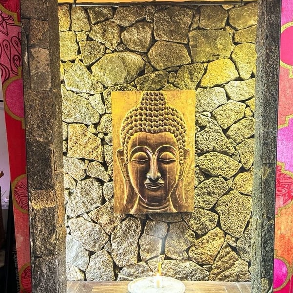 Buddha Altar Wall Art Canvas Print 24 in Stone Relief Decor