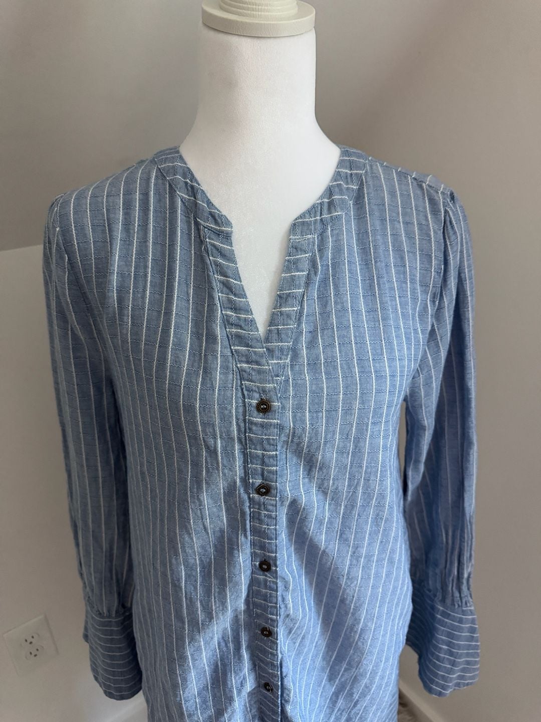 Umgee Tunics Size M Blue White Striped Button Down V-Neck Dress 4
