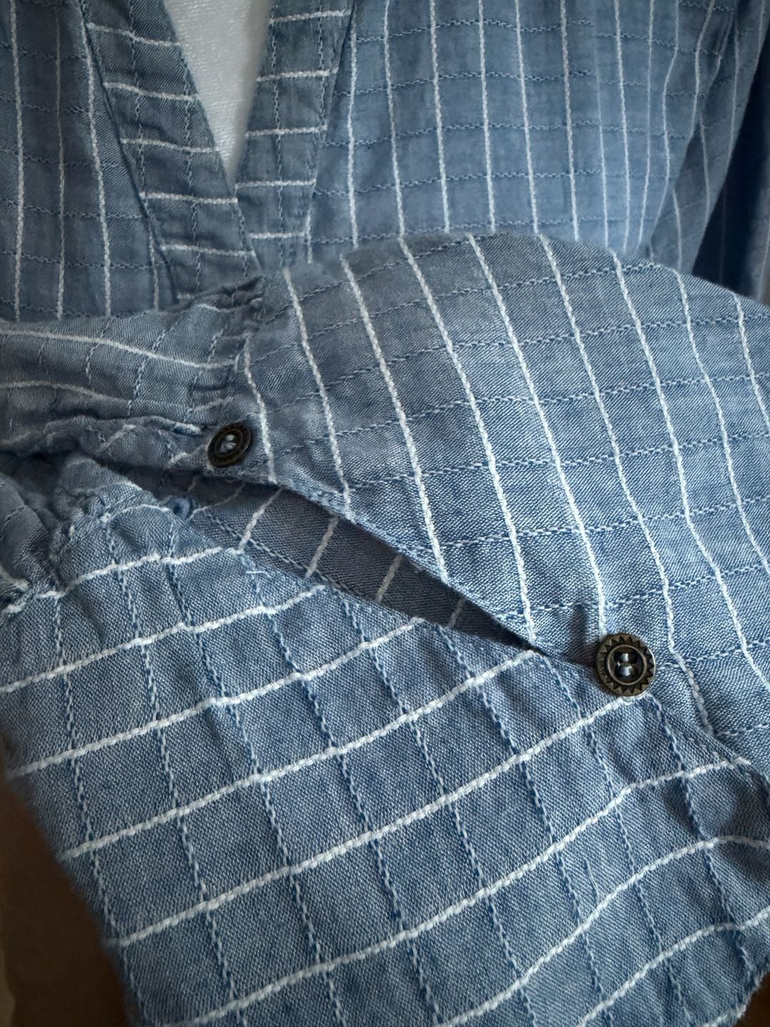 Umgee Tunics Size M Blue White Striped Button Down V-Neck Dress 5