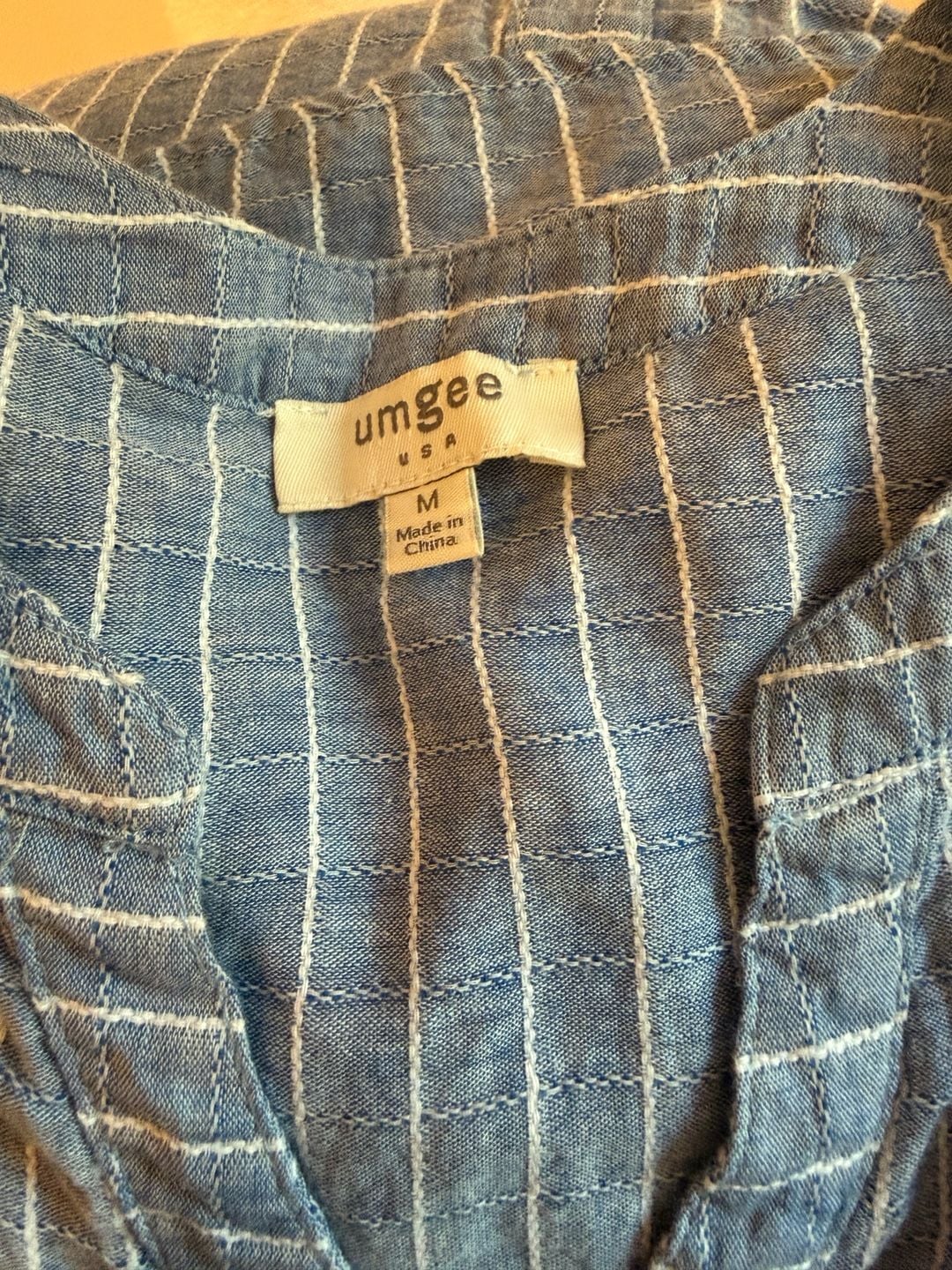 Umgee Tunics Size M Blue White Striped Button Down V-Neck Dress 7