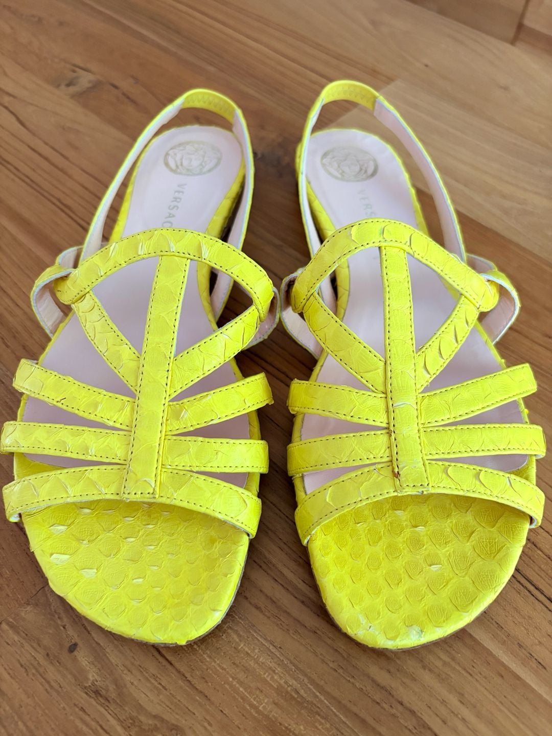 Versace Neon Yellow Snakeskin Leather Strappy Sandals Size 40/US 9 2
