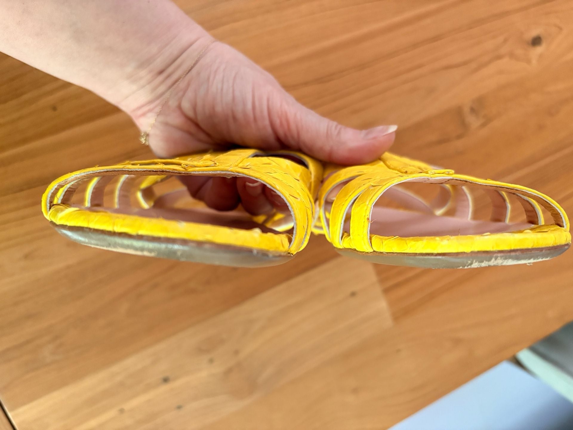 Versace Neon Yellow Snakeskin Leather Strappy Sandals Size 40/US 9 8