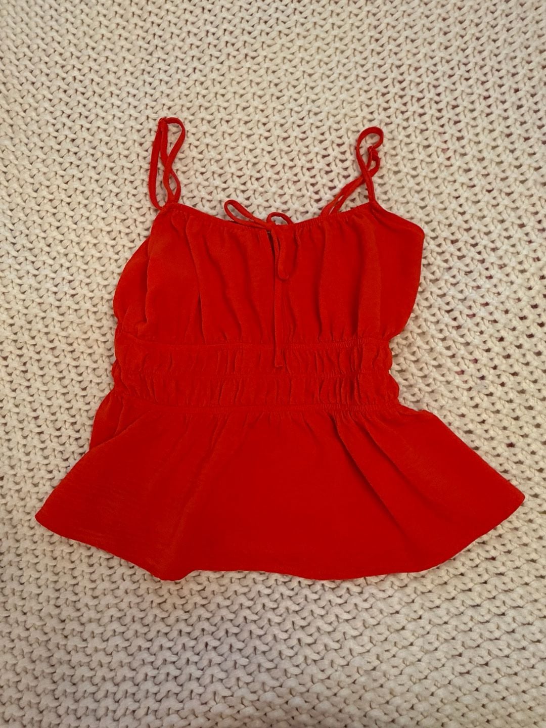 Monteau Los Angeles Cami Top Size M Red Smocked Peplum 2
