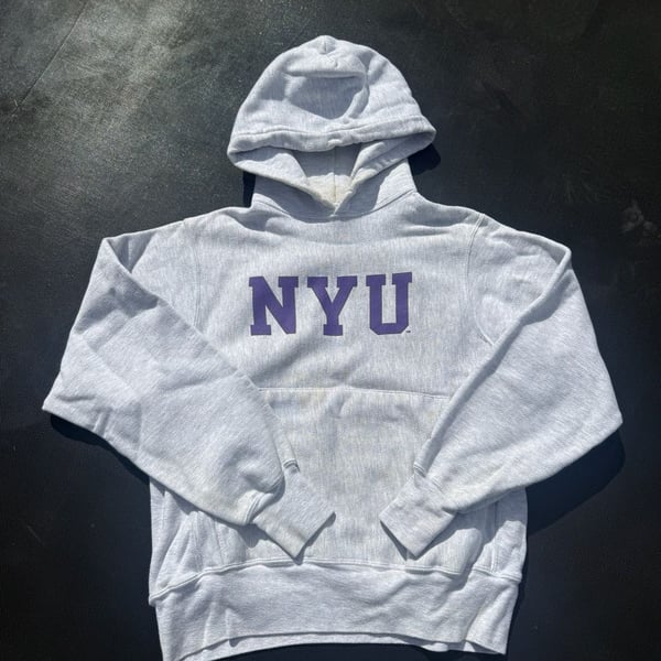 Champion Reverse Weave NYU Hoodie Size S Gray