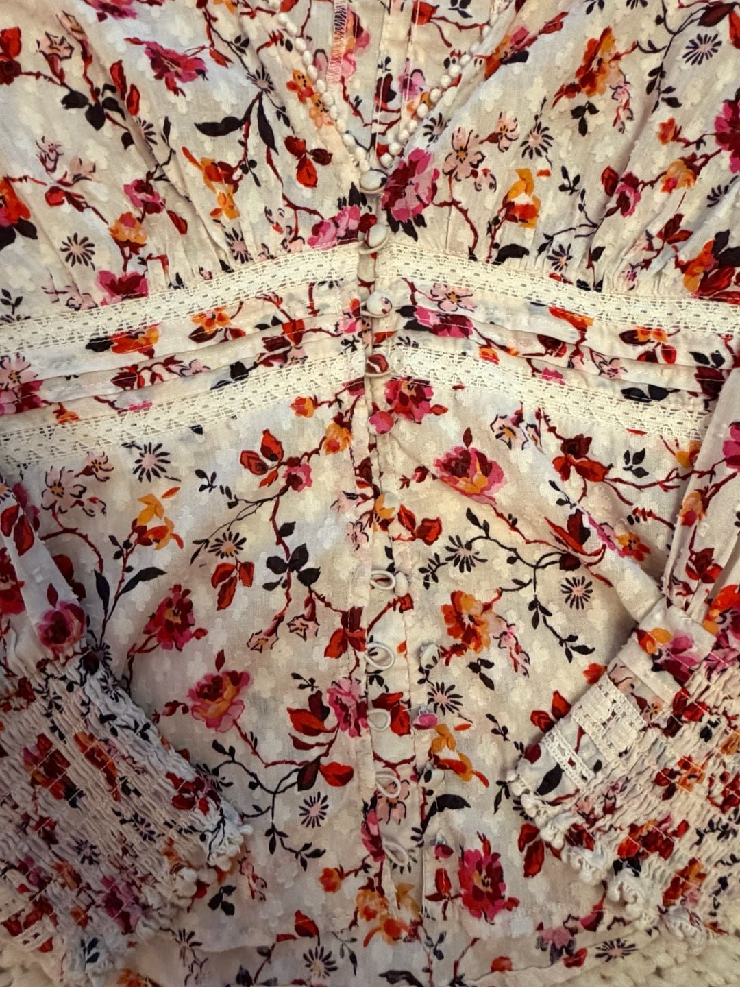 Anthropologie Puff-Sleeved Lace Buttondown Size 4 Pink Floral Top 4