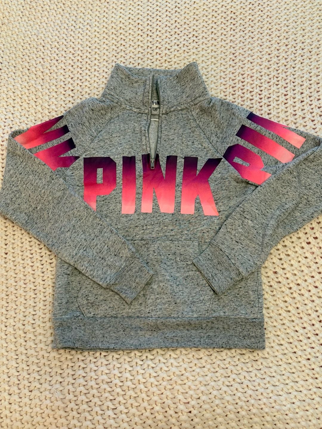Victoria's Secret PINK Quarter Zip Sweatshirt Size XS Grey 2