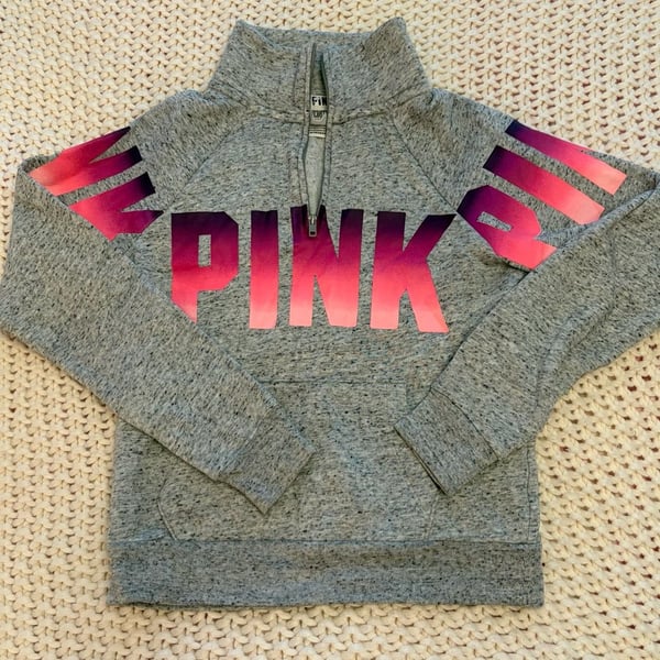 Victoria's Secret PINK Quarter Zip Sweatshirt Size XS Grey
