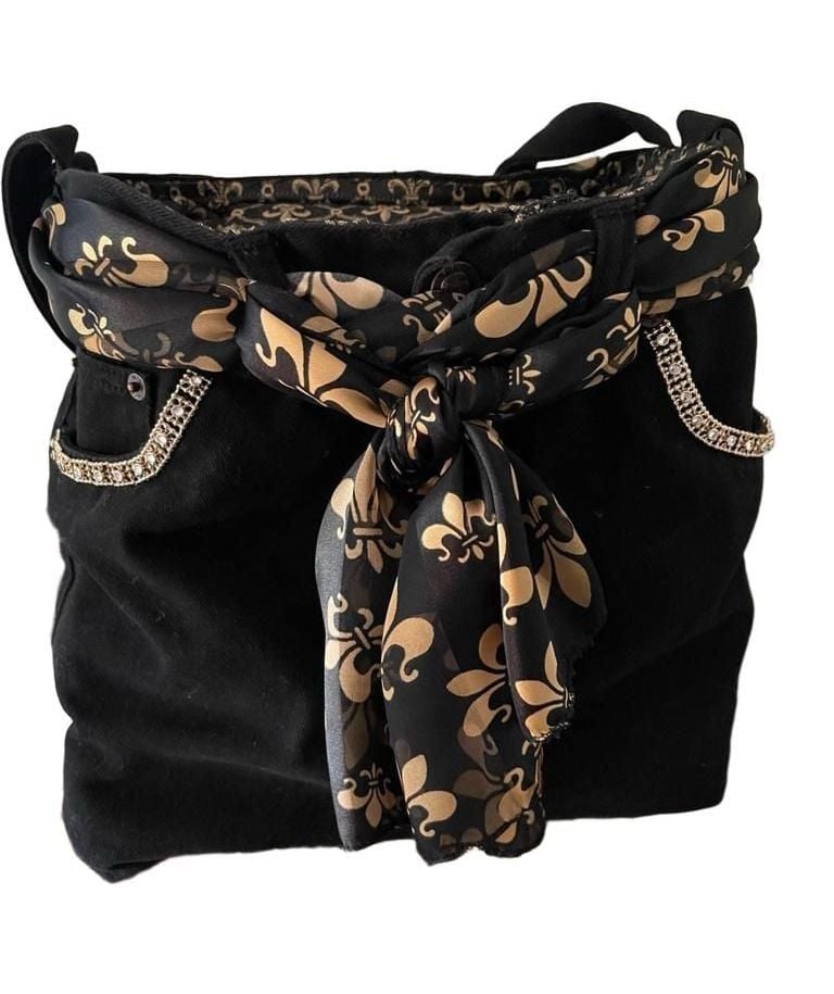 New Orleans Saints Team Fan Tote Bag Black Velvet Denim Upcycled Handmade NWOT 2