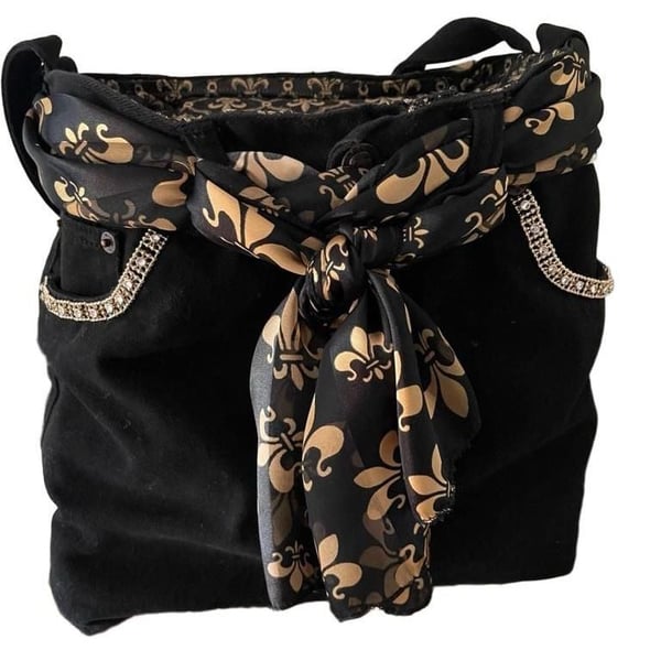 New Orleans Saints Team Fan Tote Bag Black Velvet Denim Upcycled Handmade NWOT