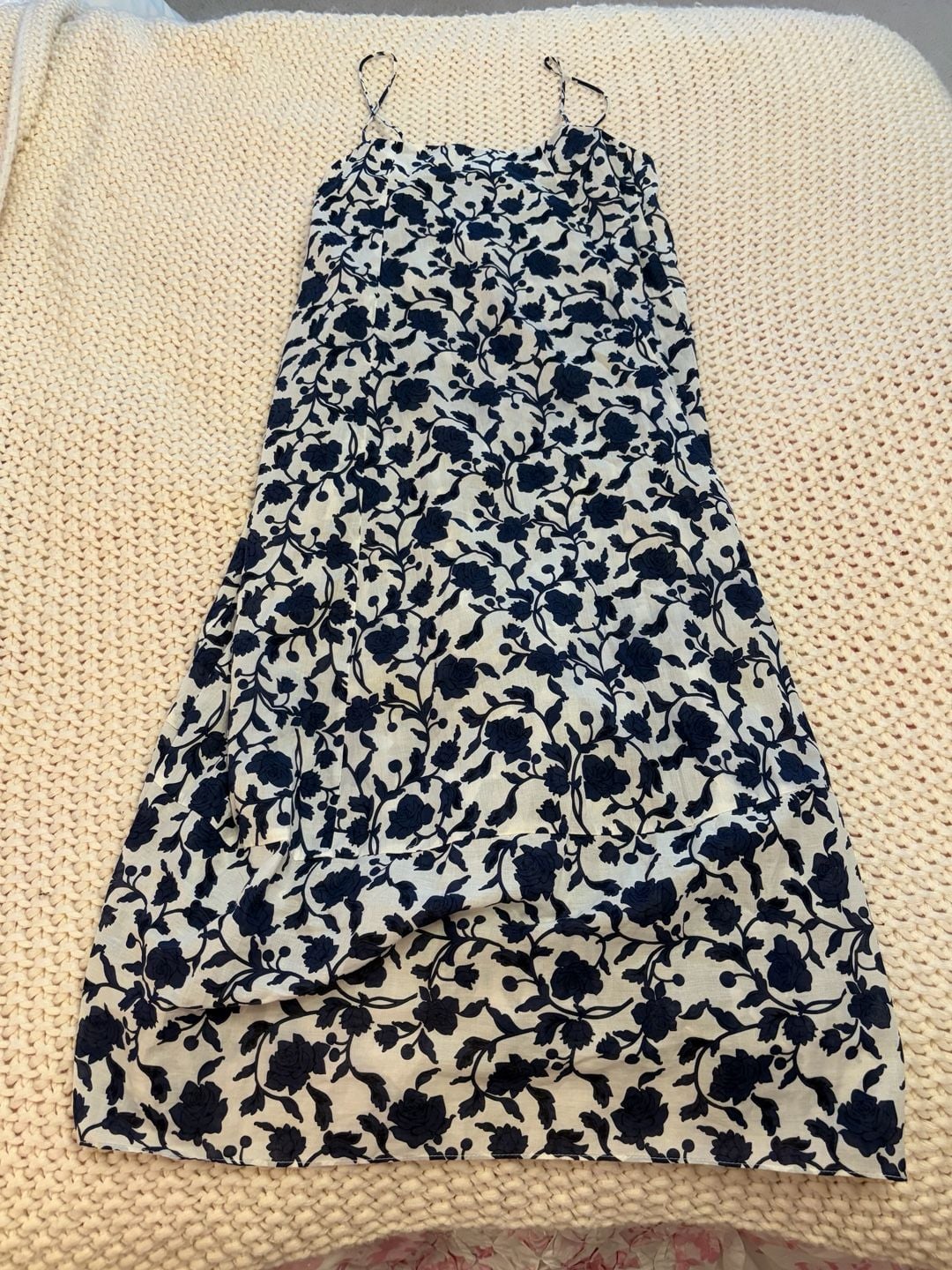 Zara Floral Midi Dress Size S Blue White Spaghetti Strap Sundress 2