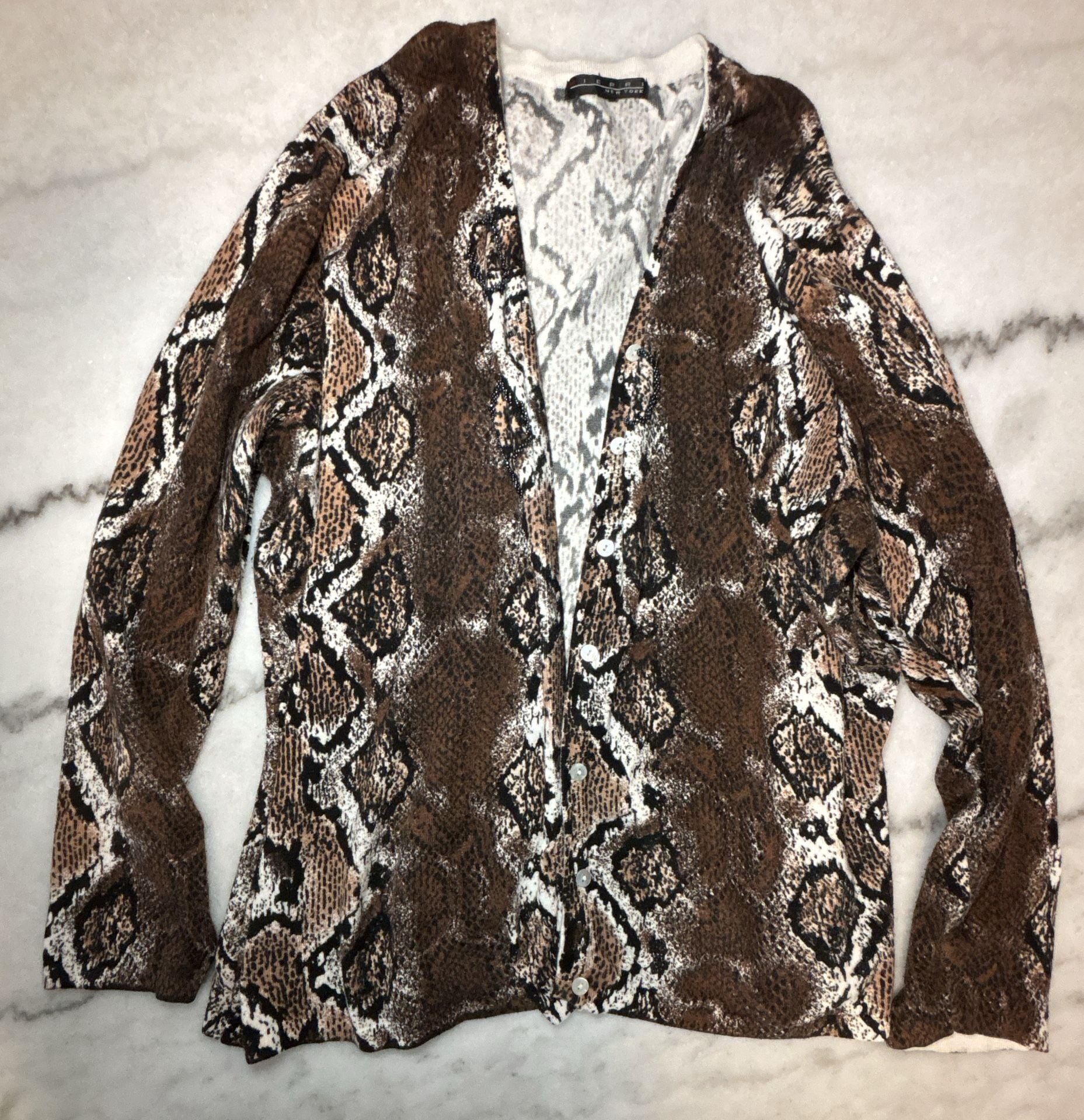 Pierri New York Cardigan Brown Snake Print with matching earrings 1