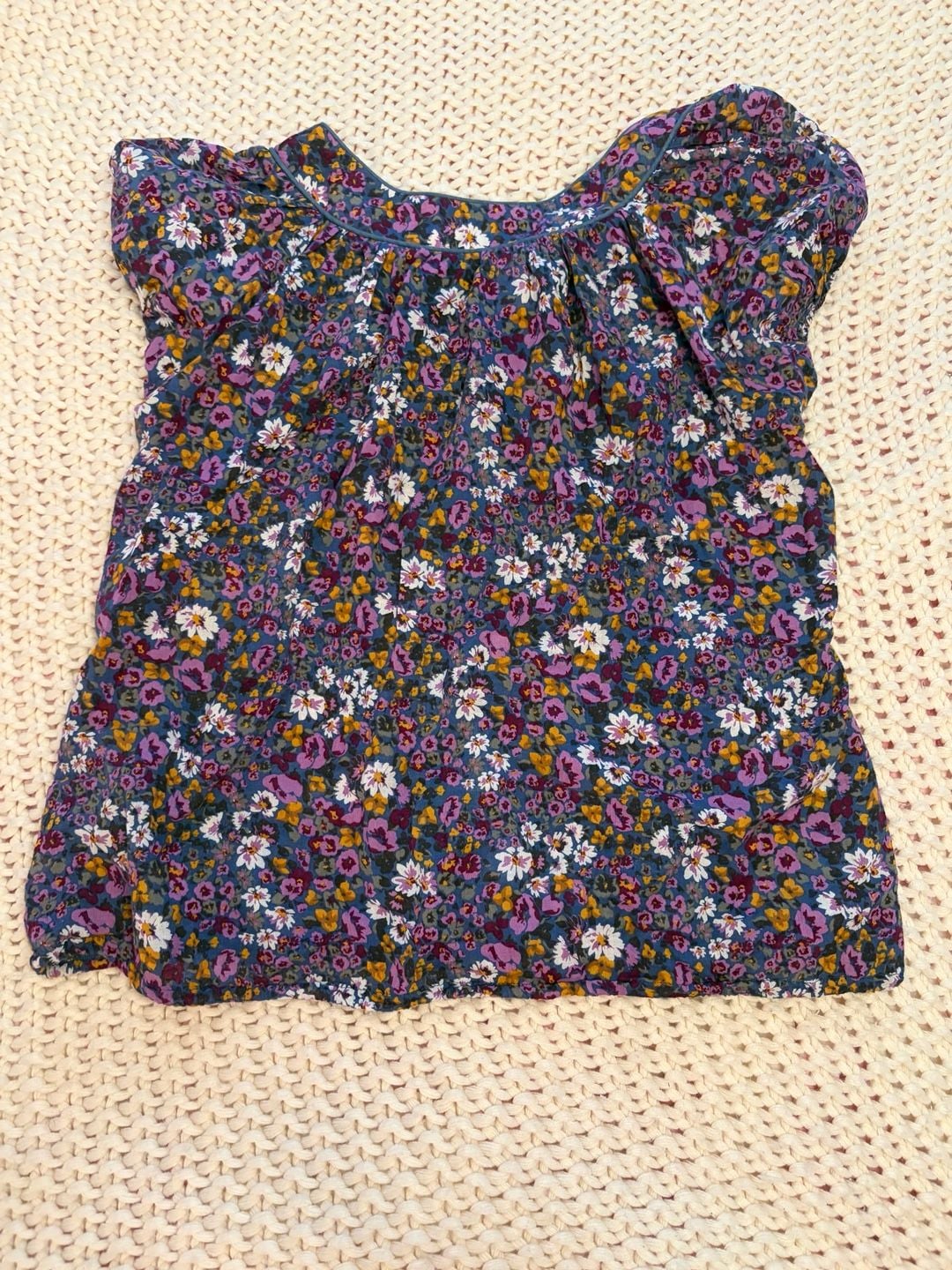 Charlotte Russe Floral Blouse Size M Blue Cotton Short Sleeve 4