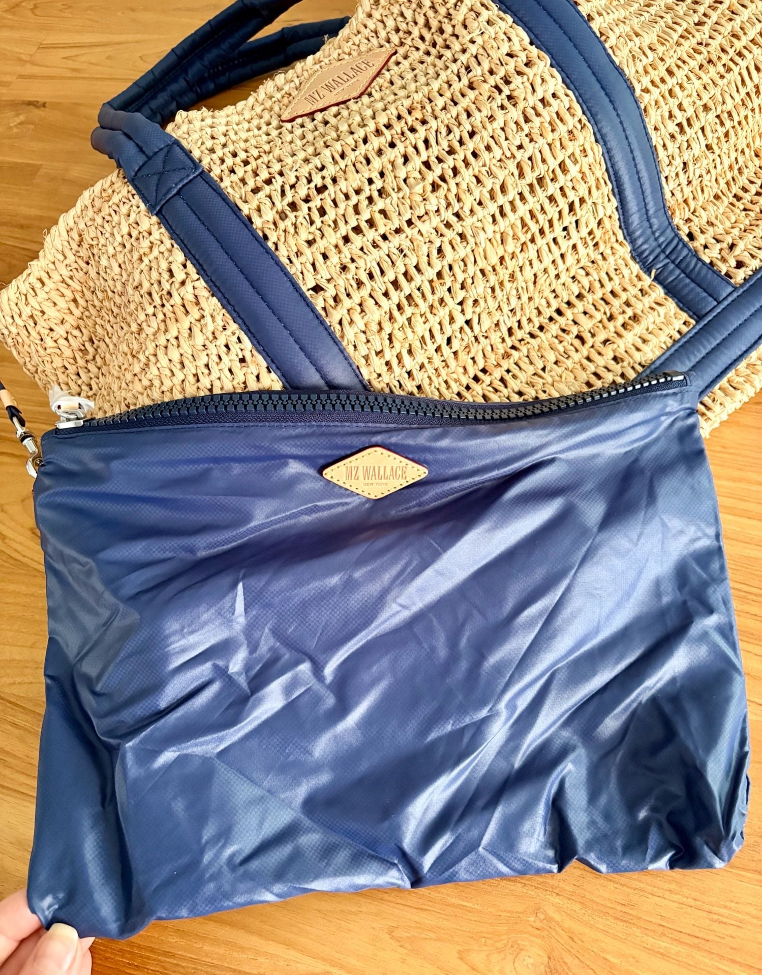 MZ Wallace Raffia Tote Bag Blue Leather Trim Straw Handbag New Without Tags 7