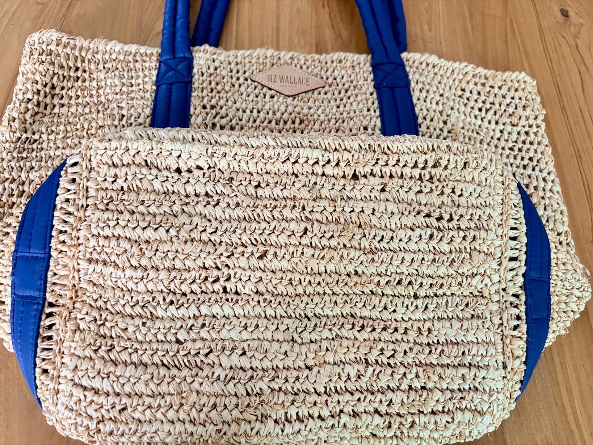 MZ Wallace Raffia Tote Bag Blue Leather Trim Straw Handbag New Without Tags 9