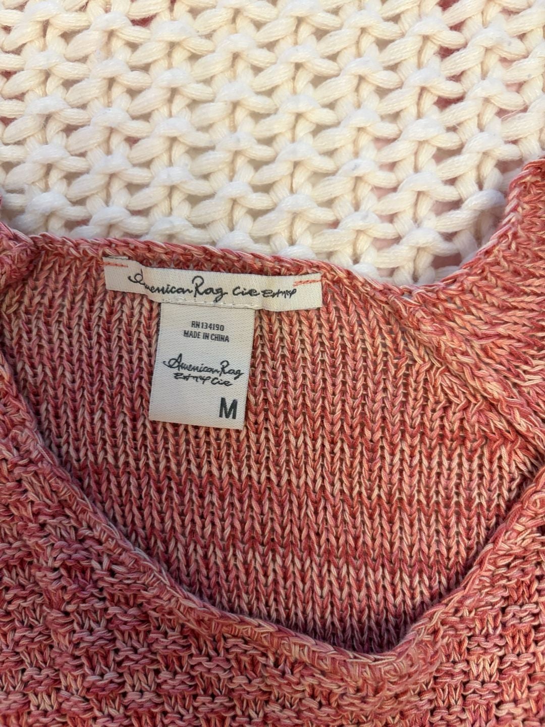 American Rag Sweater Size M Pink Fringe Marled Boho Pullover 3