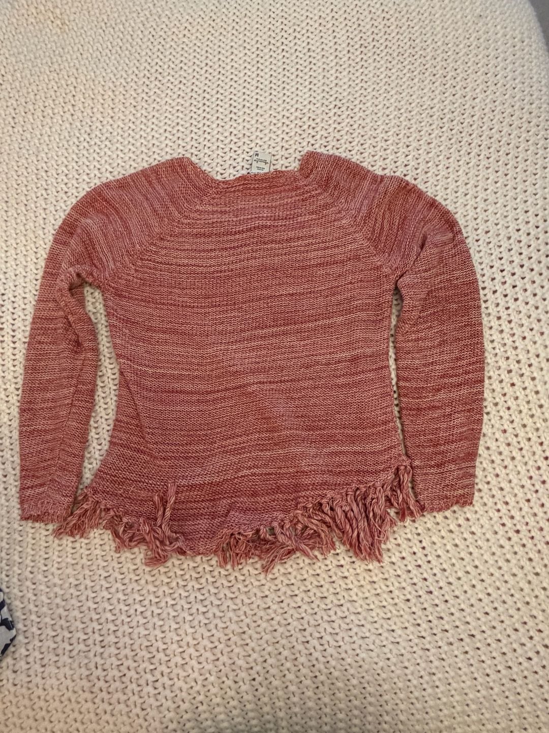 American Rag Sweater Size M Pink Fringe Marled Boho Pullover 4
