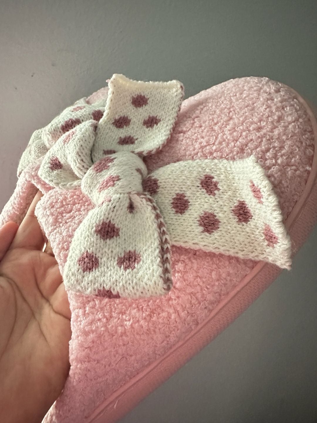 Unbranded Polka Dot Bow Fuzzy Slippers Size 10 Pink House Shoes 5