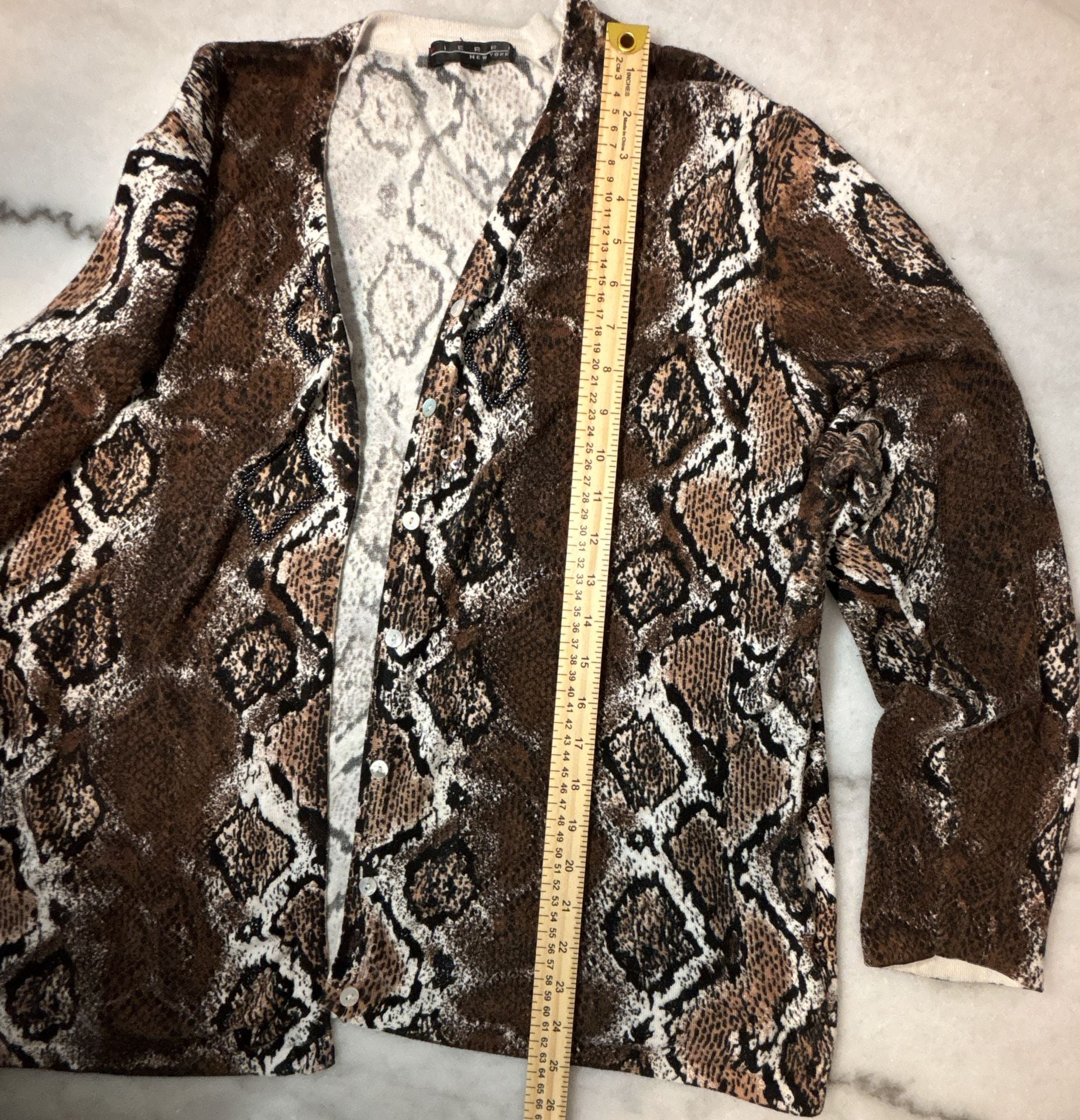Pierri New York Cardigan Brown Snake Print with matching earrings 3