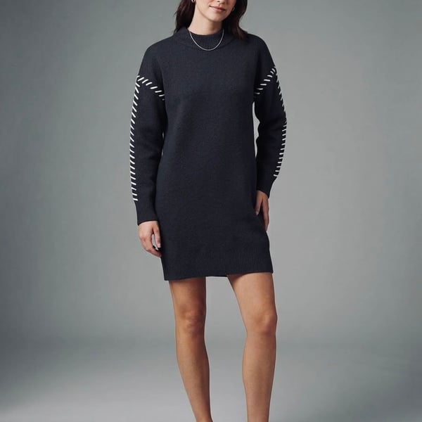 English Factory Whipstitch Sweater Mini Dress Size S Charcoal/Black