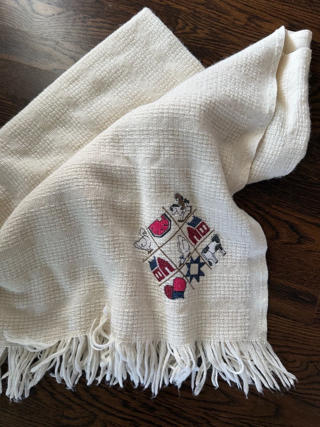 Faribo Vintage Wool Throw Blanket Farm Embroidery Made in USA 1