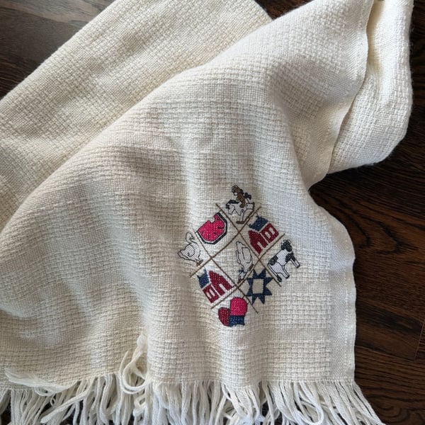 Faribo Vintage Wool Throw Blanket Farm Embroidery Made in USA
