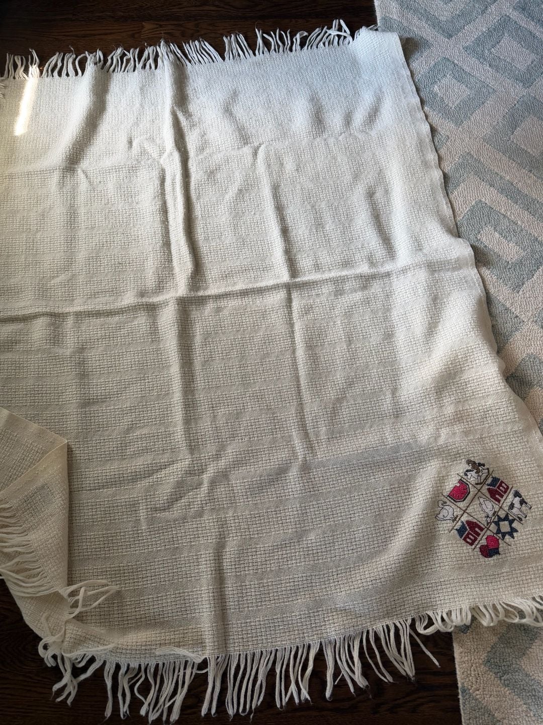 Faribo Vintage Wool Throw Blanket Farm Embroidery Made in USA 4