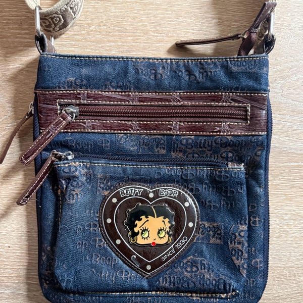 Vintage Betty Boop Crossbody Bag Denim Blue Brown Y2K Heart Since 1930
