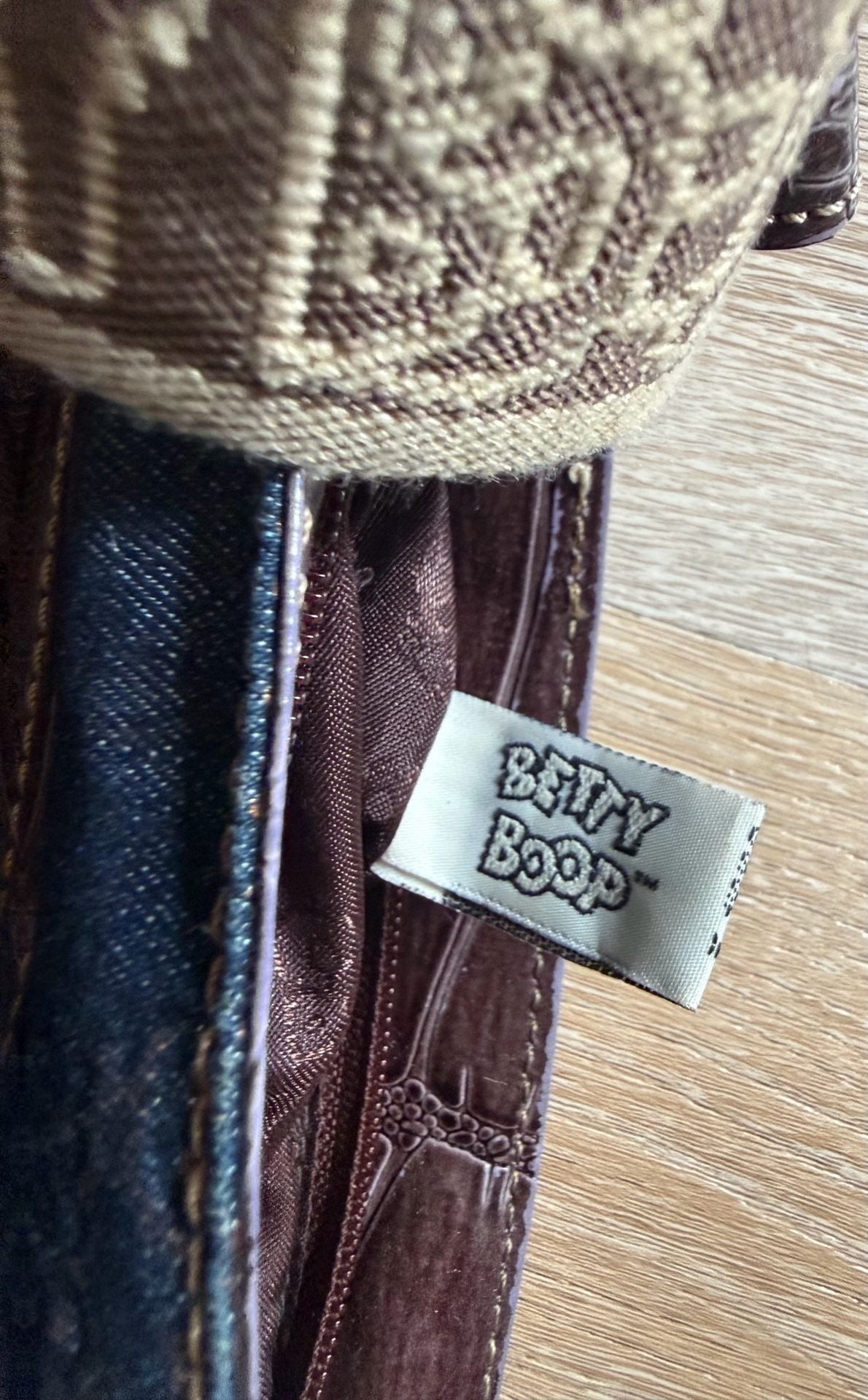 Vintage Betty Boop Crossbody Bag Denim Blue Brown Y2K Heart Since 1930 5