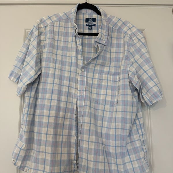 George Classic Fit Plaid Short Sleeve Shirt Size XL Blue White