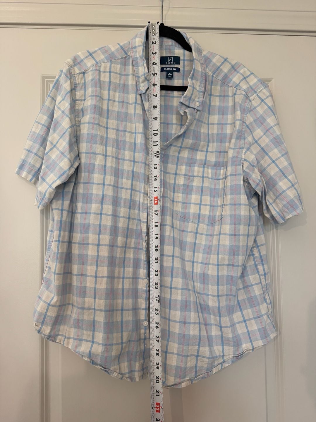 George Classic Fit Plaid Short Sleeve Shirt Size XL Blue White 3