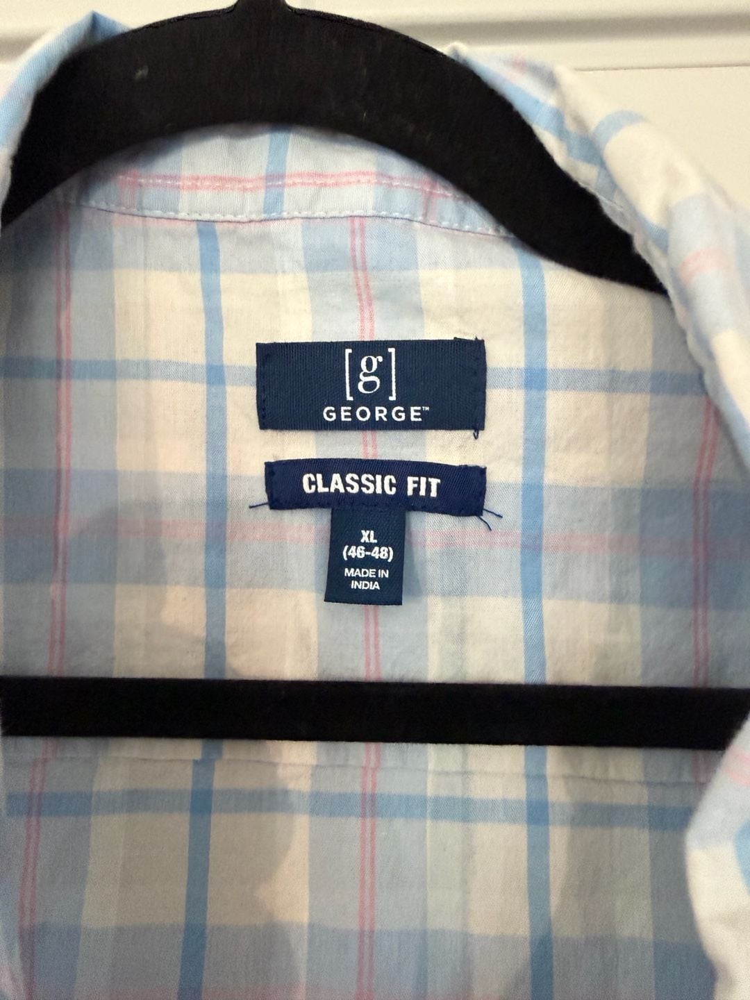 George Classic Fit Plaid Short Sleeve Shirt Size XL Blue White 4