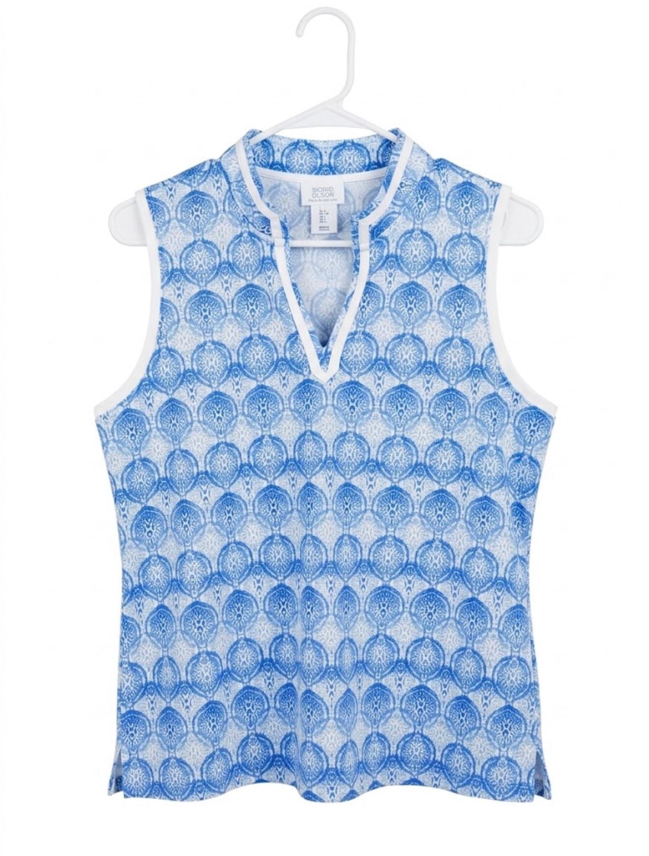 Sigrid Olsen Golf & Tennis Sleeveless Top Size L Blue White Print 3