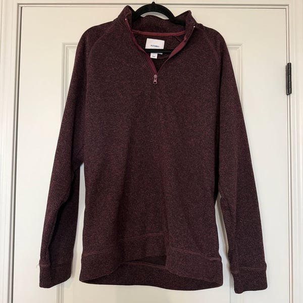 Old Navy Men’s 1/4 Zip Pullover Sweatshirt Size L Burgundy Marled Fleece 