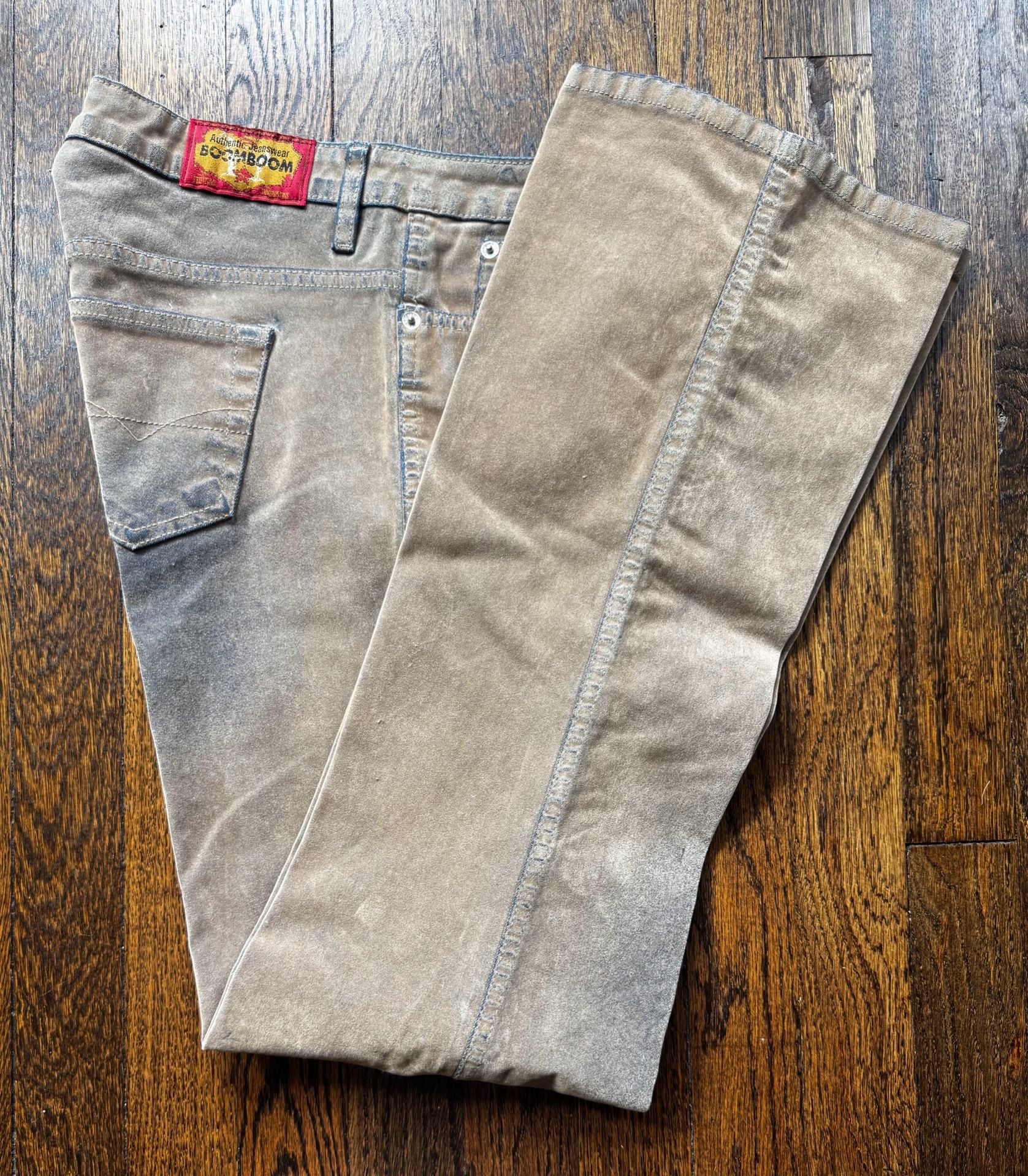 VINTAGE ‘00s Y2K-Era Boom Boom Jeanswear Tan Brown Velour-Like Flare Pants 9/10 2
