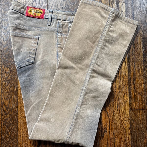 VINTAGE ‘00s Y2K-Era Boom Boom Jeanswear Tan Brown Velour-Like Flare Pants 9/10